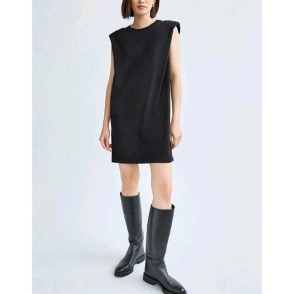 Babaton Aritzia Black Shoulder Pad Sleeveless T-shirt Mini Dress Size‎ S Sleek